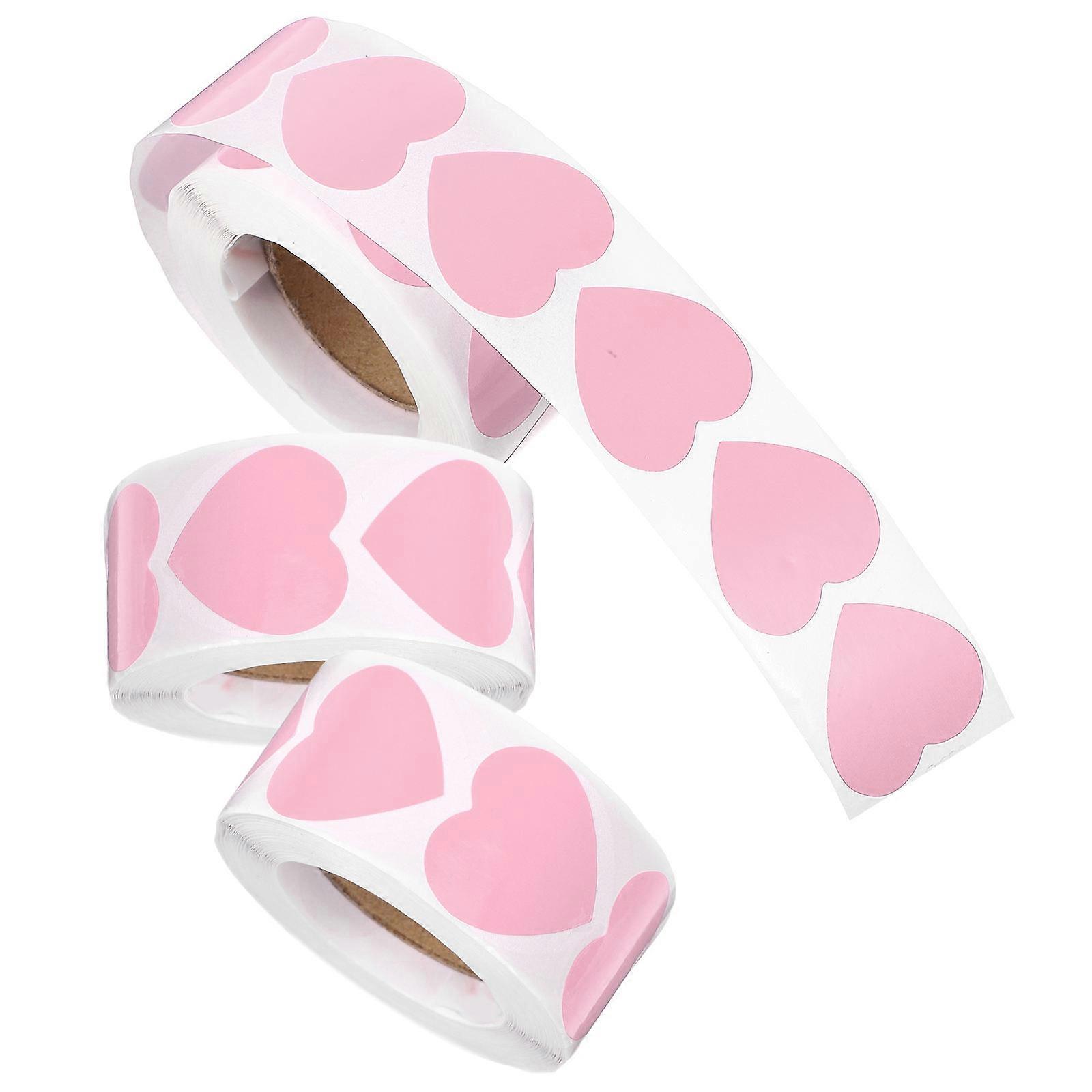Valentine Heart Sticker Heart Shape Labels for Crafting 3 Rolls Pink Coated Paper