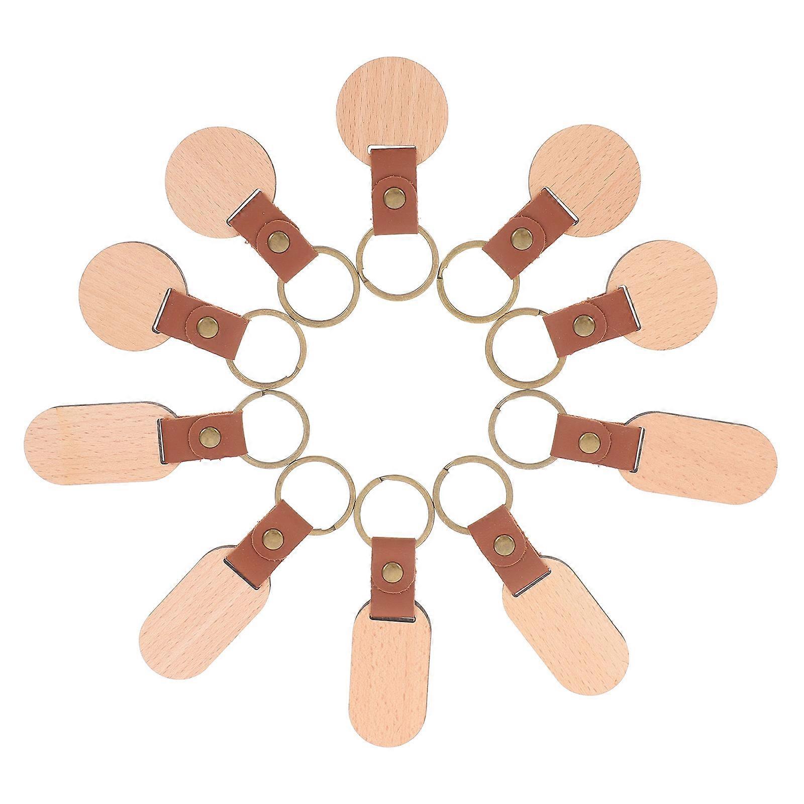 Blank Keychains Wood Unfinished Wooden Key Supplies Diy Projects Multi Color Oval Shape 10Pcs