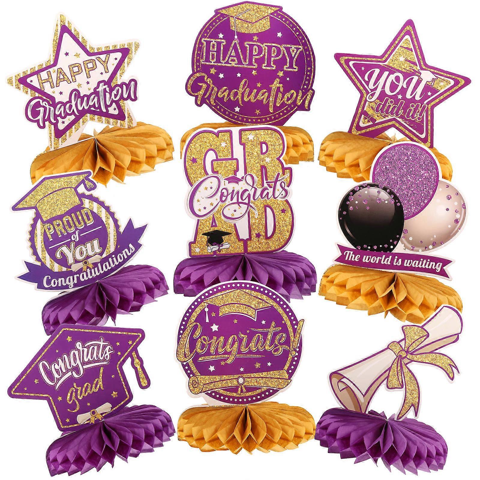 Graduation Party Honeycomb Centerpiece for Decor 5Sets Violet