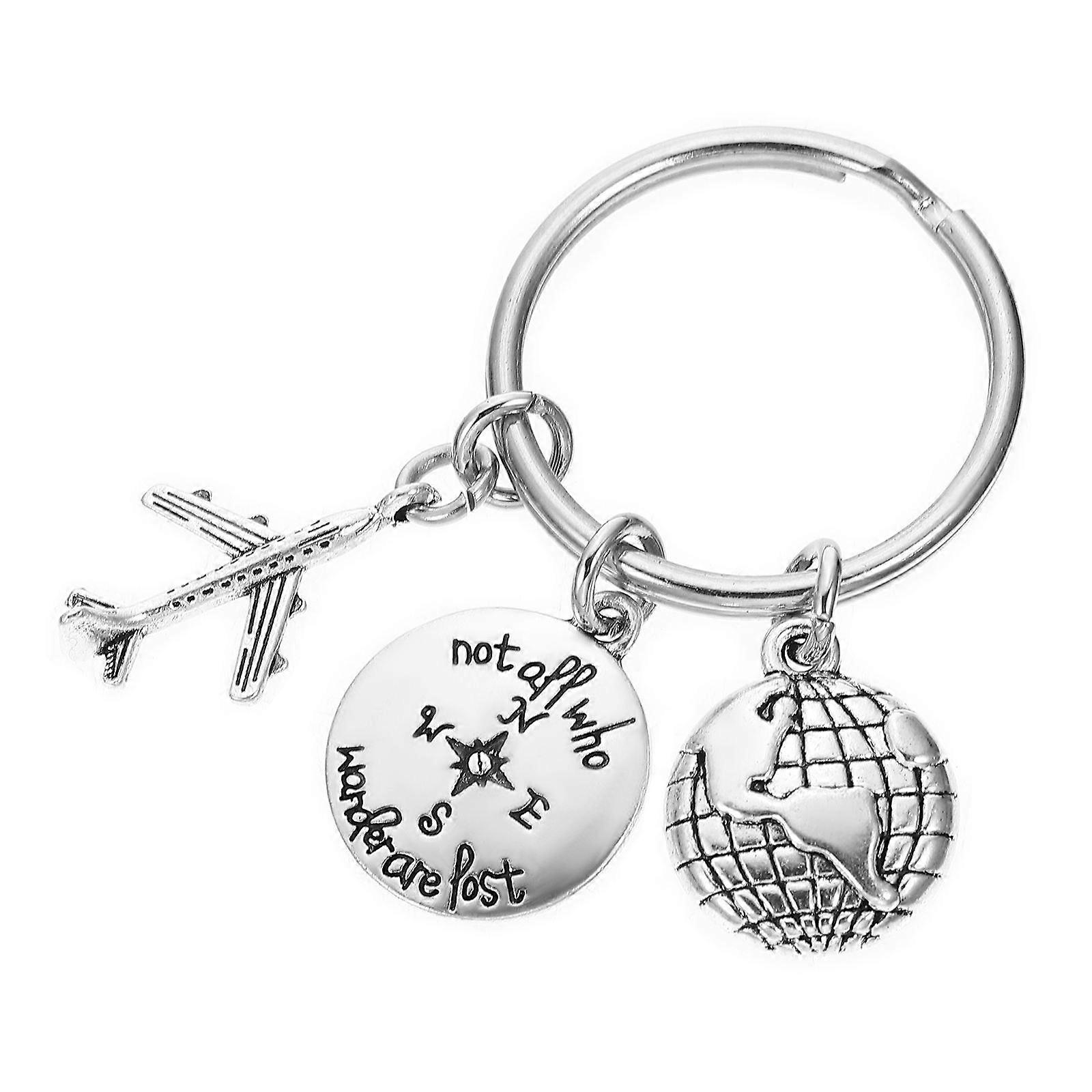 Compass Key Chain Pendant Metal for Decoration 2Pcs Silver Key Ring Accessory