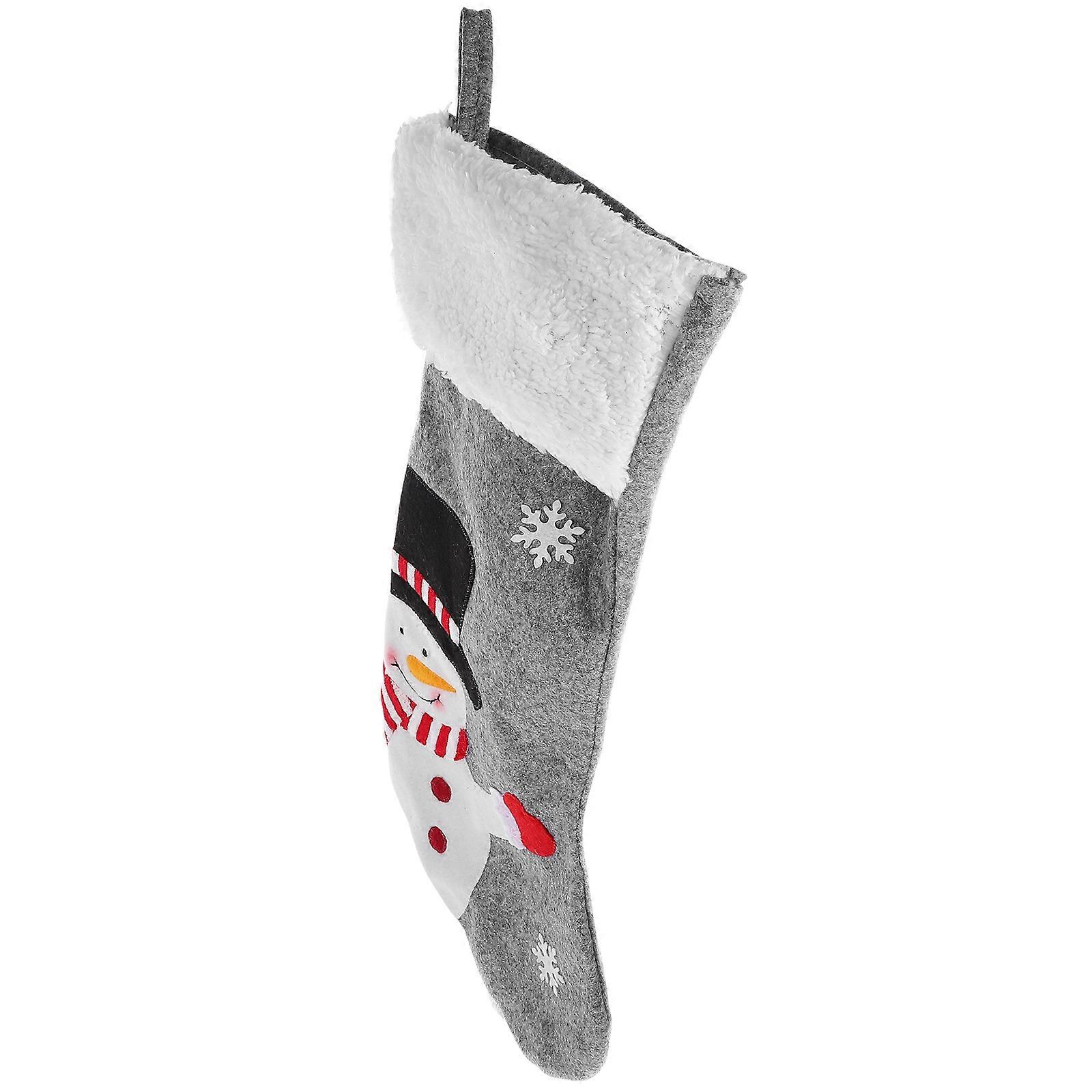 Grey Christmas Stocking Bag for Candy Gift with Snowman 2Pcs