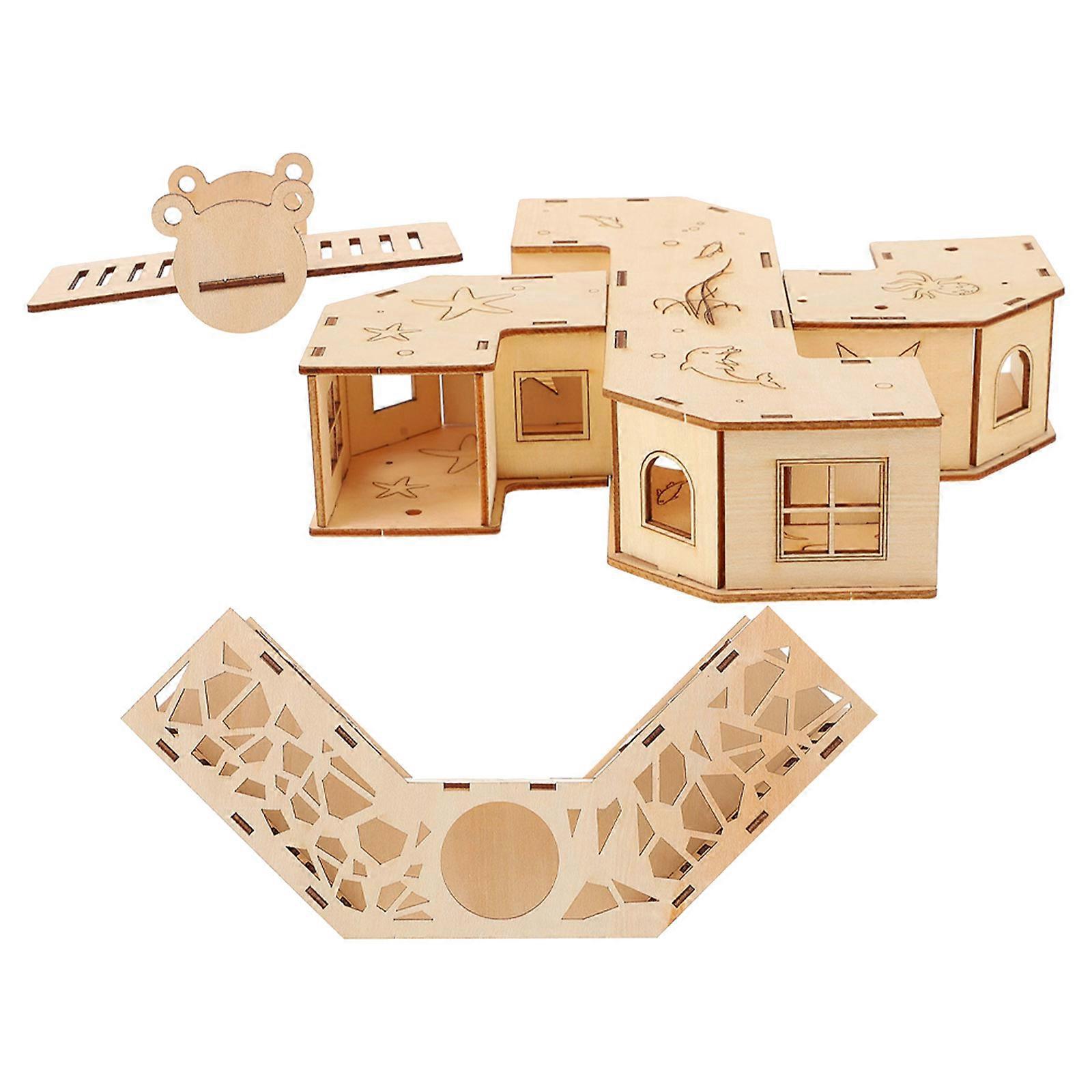 Small Pet Toy for Hamster Playing with 5Sets of Wooden Seesaw and Maze