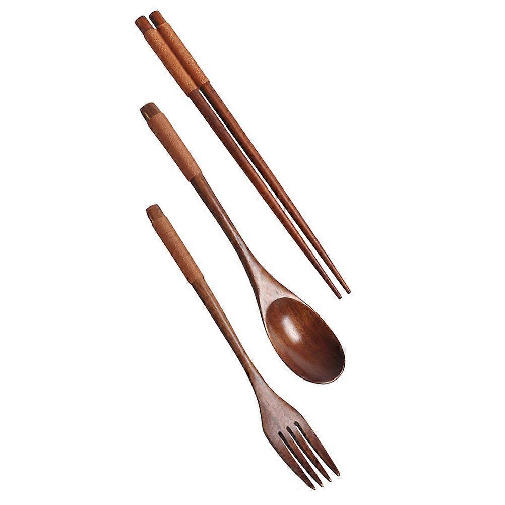 Wood Tableware Fork Spoon Chopsticks for Outdoor Dining 3Sets