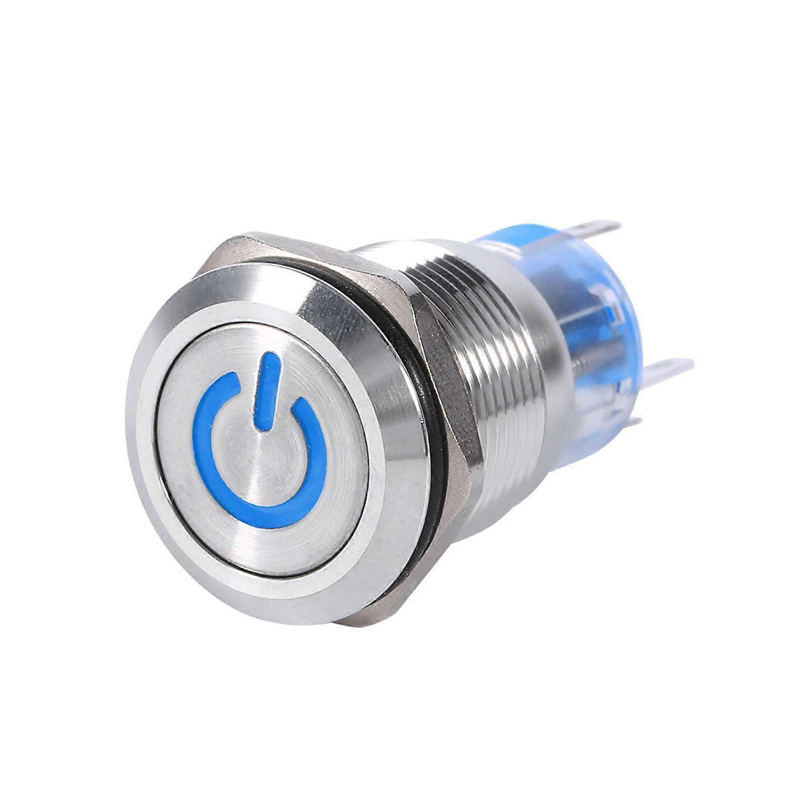 19mm 12V24V Waterproof Stainless Selflocking Latching Push Button Power Switch Blue LED