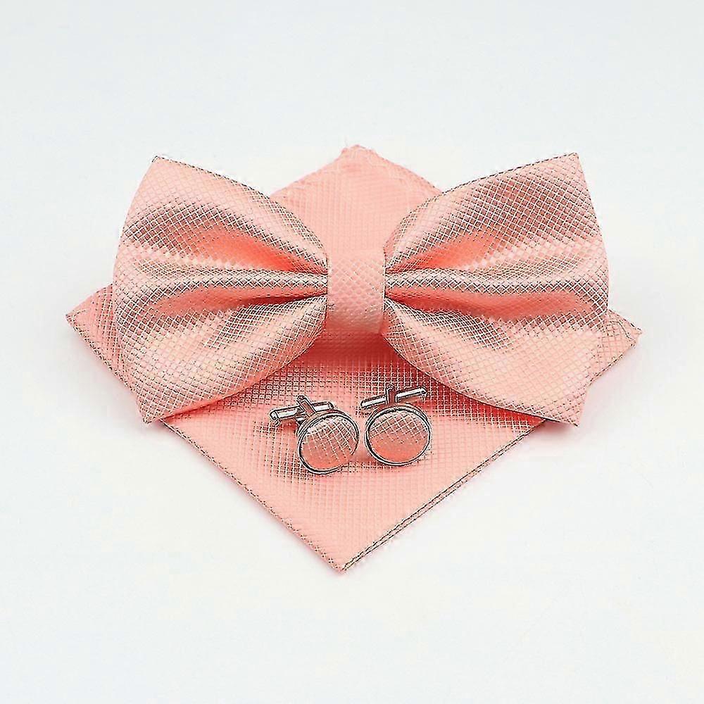 Mens Formal Solid Color Polyester Bowtie Pocket Square Cufflinks Sets