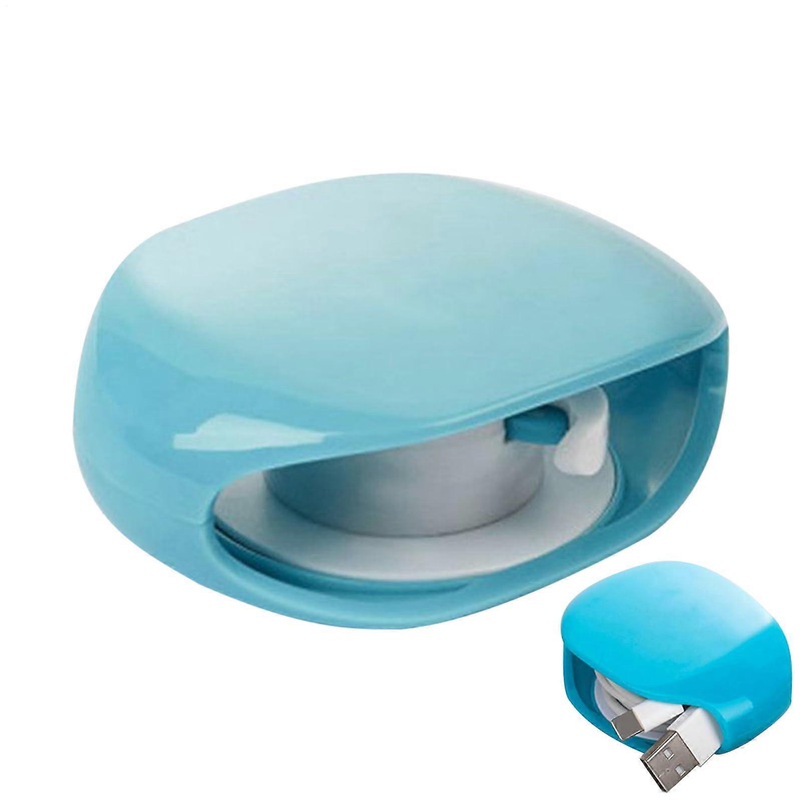 Automatic Cord Reel, Travel Cable Management Box, Small Winder Case, Horizontal Cord Retractor, For Phone Tablet, Blue