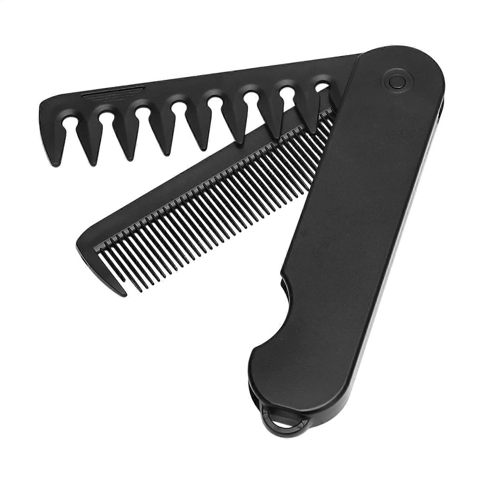 Folding Beard Comb 2In1 Mustache And Beard Comb With Fine And Wide Teeth AntiStatic For Beard Shaping