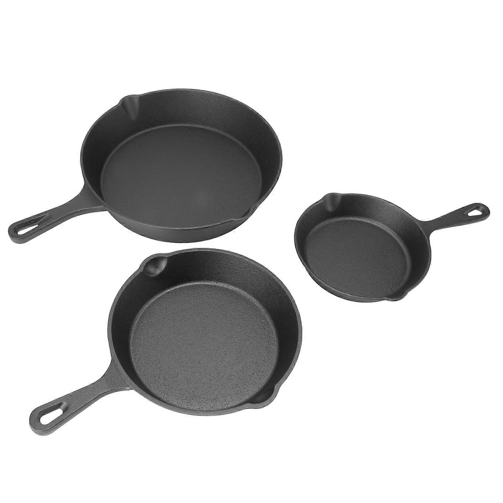 3 Piece Frying Pan Set Cast Iron Prevent Stick Multifunction Mini Fry Egg Pan with Long Handle for Home 16 20 25cm 