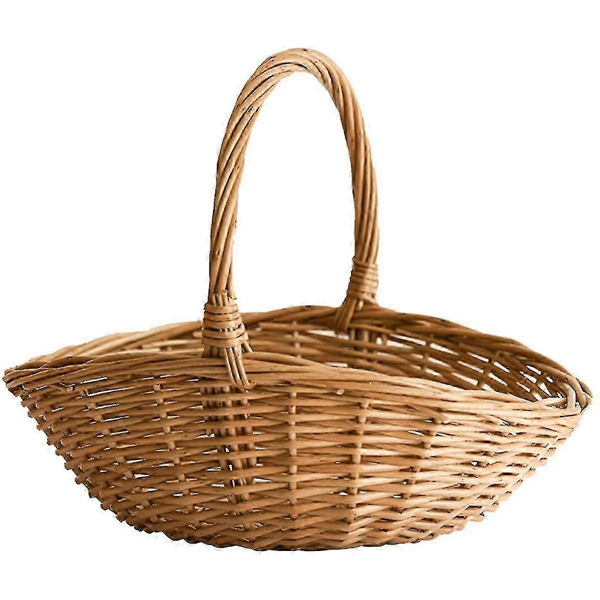Wicker Basket With Handle, Shopping Basket, Gift Hamper, Picnic Basket, Kitchen Storage - Large-jc