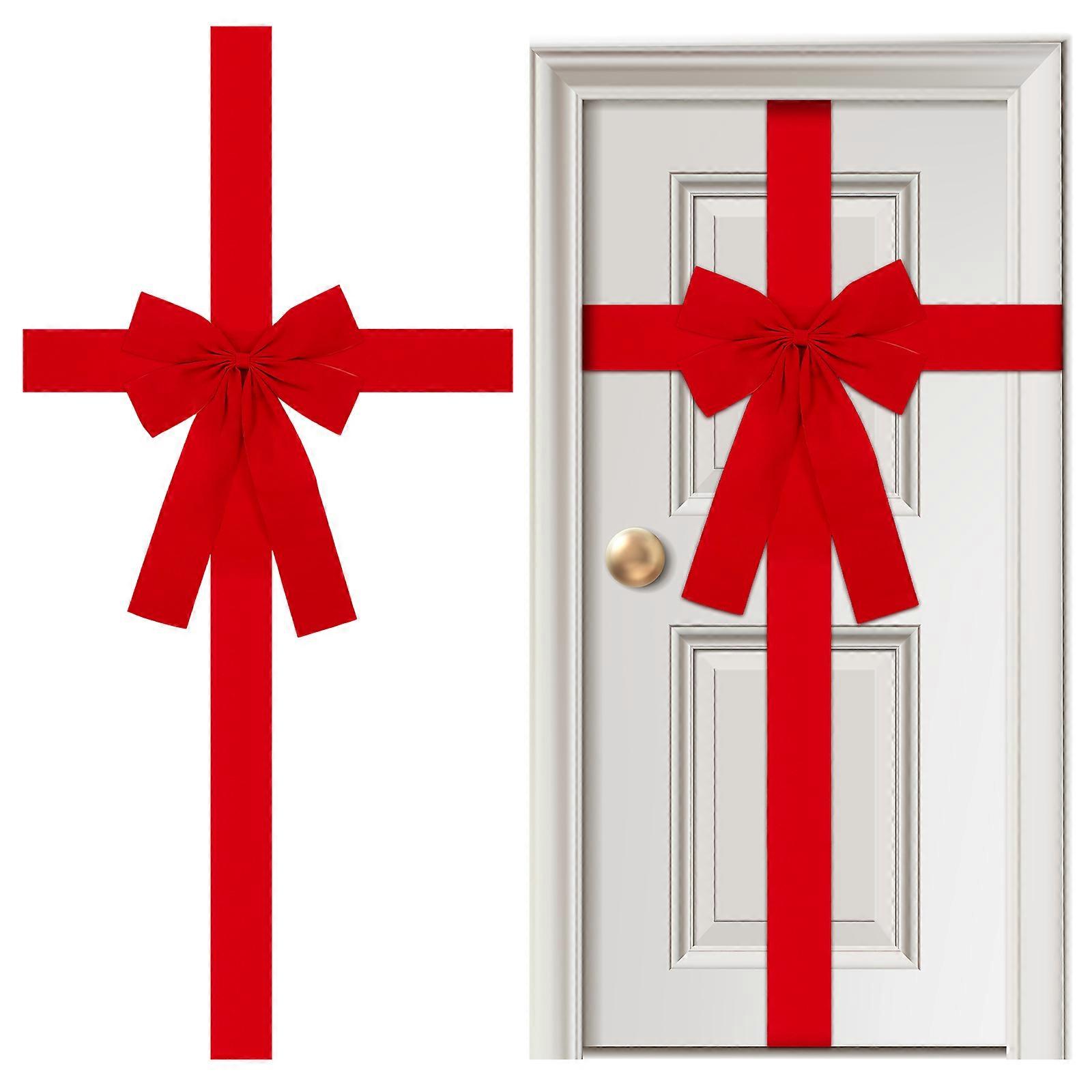 קשת סרט לדלת ארון חג המולד קשת זר חג מולד קטיפה גדולה לקישוט הבית של ארון דלת הכניסה לחג המולד, אדום