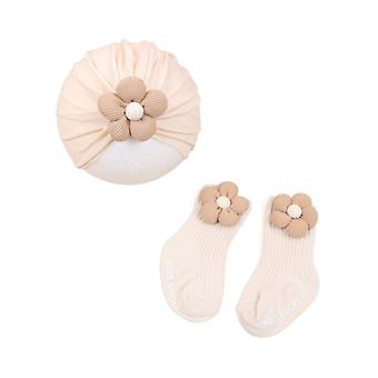 Chapéu de turbante flor elegante do bebê e meias Set à prova de vento bebê gorro Cap meias