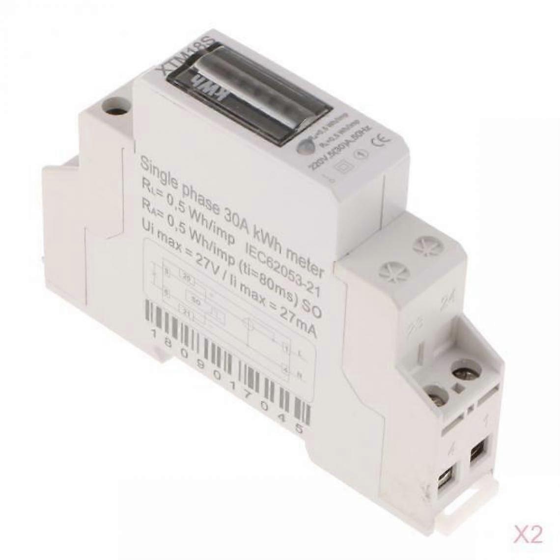 2x Single Phase Two Wire Power kWh Energy Sub-Meter Rail Mount