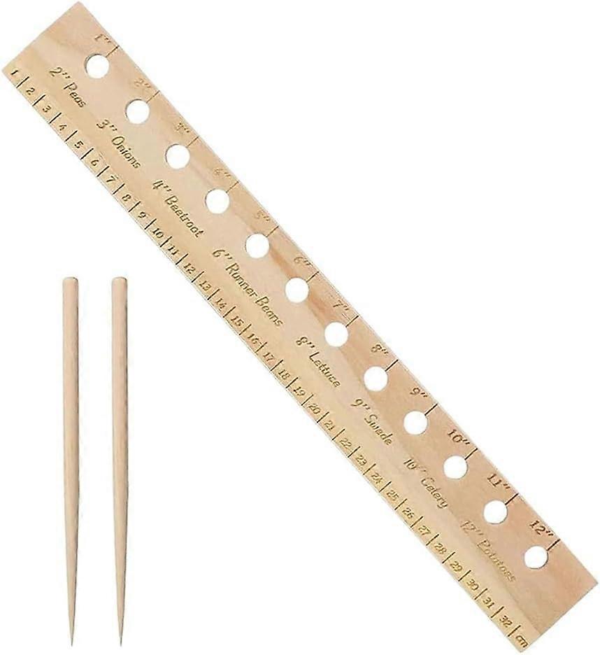 Wooden Planting Ruler And Dibber Set  Seed Spacing Tool For Raised Bed Gardening And Vegetable Garde