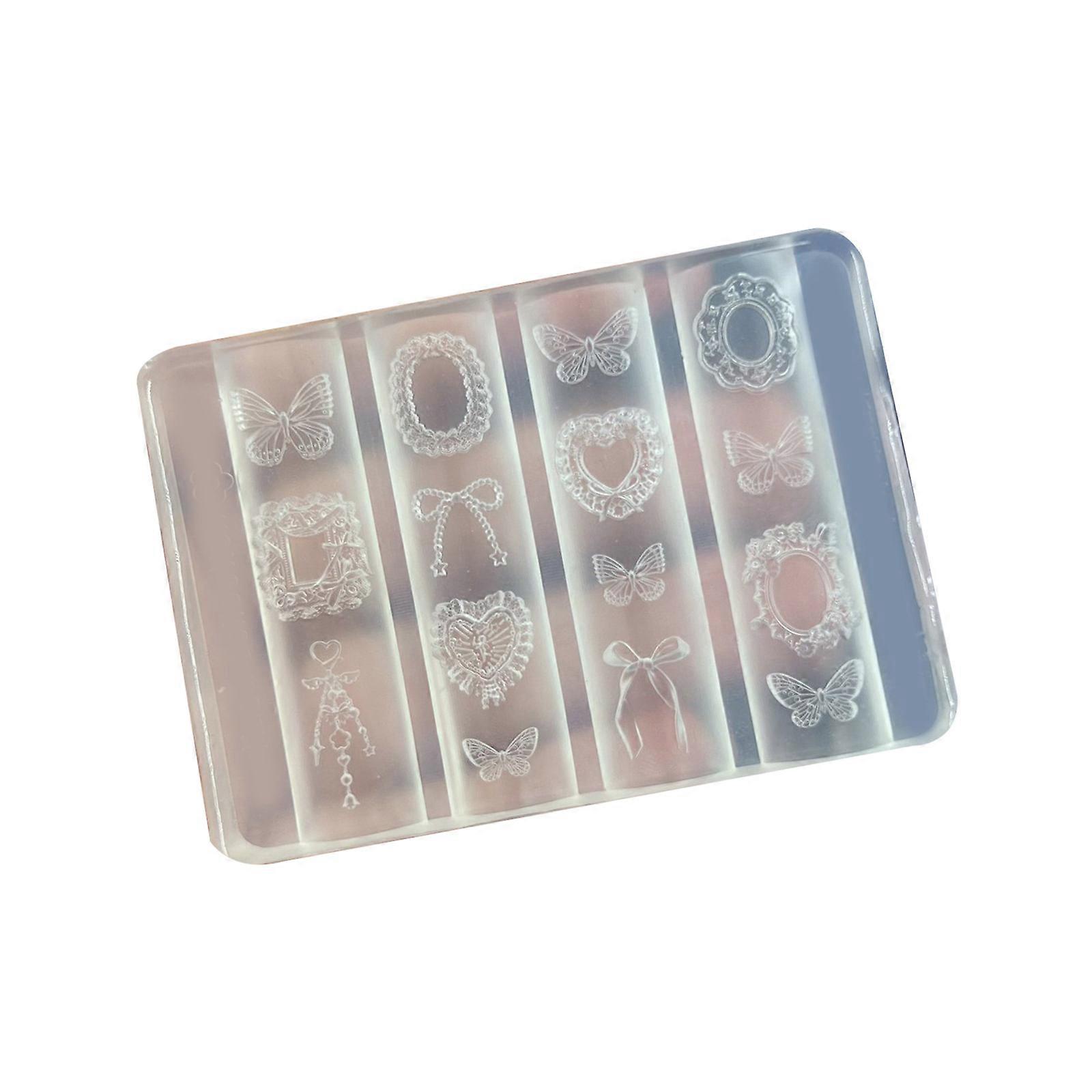 Reusable Silicone Nail Stencil For 3D Embossed Art Featuring Frame Bowknot Butterfly Designs Crafting Accessories Multicolor