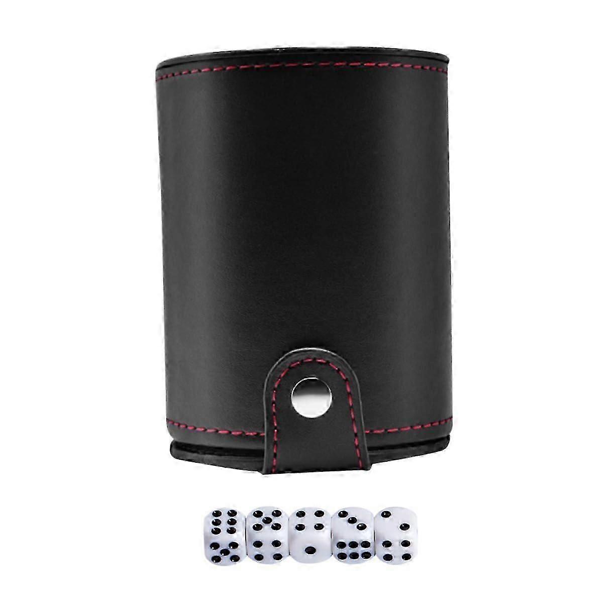 RPG Game Dice Cups Set with Lid, PU Black Dice Container for Party & Professional Use, 1 Set of Dice Shaking Cups