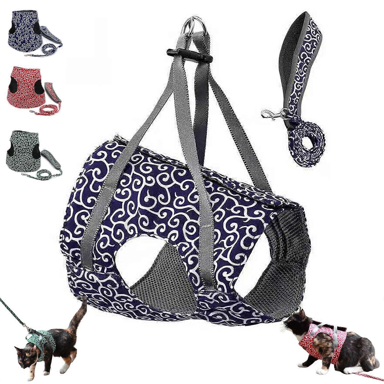 Cat Dog Harness and Leash Set, Soft Breathable Mesh Vest for Walking Travel, Blue XL