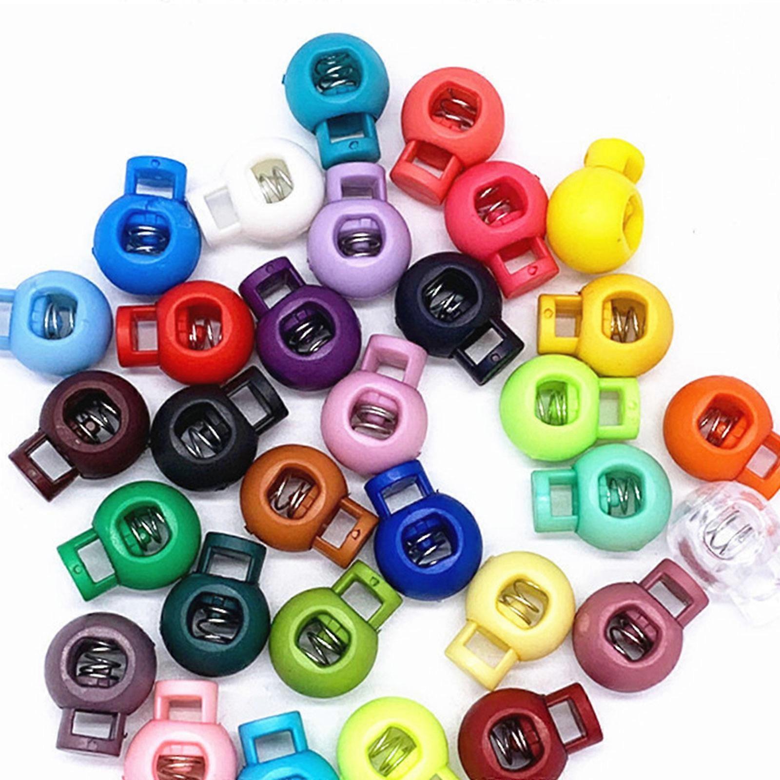 100 Pcs Plastic Cord Locks End Spring Stopper, Single Hole Spring Cord Toggle for Drawstrings, Bags, Clothing, Paracord  Random Color