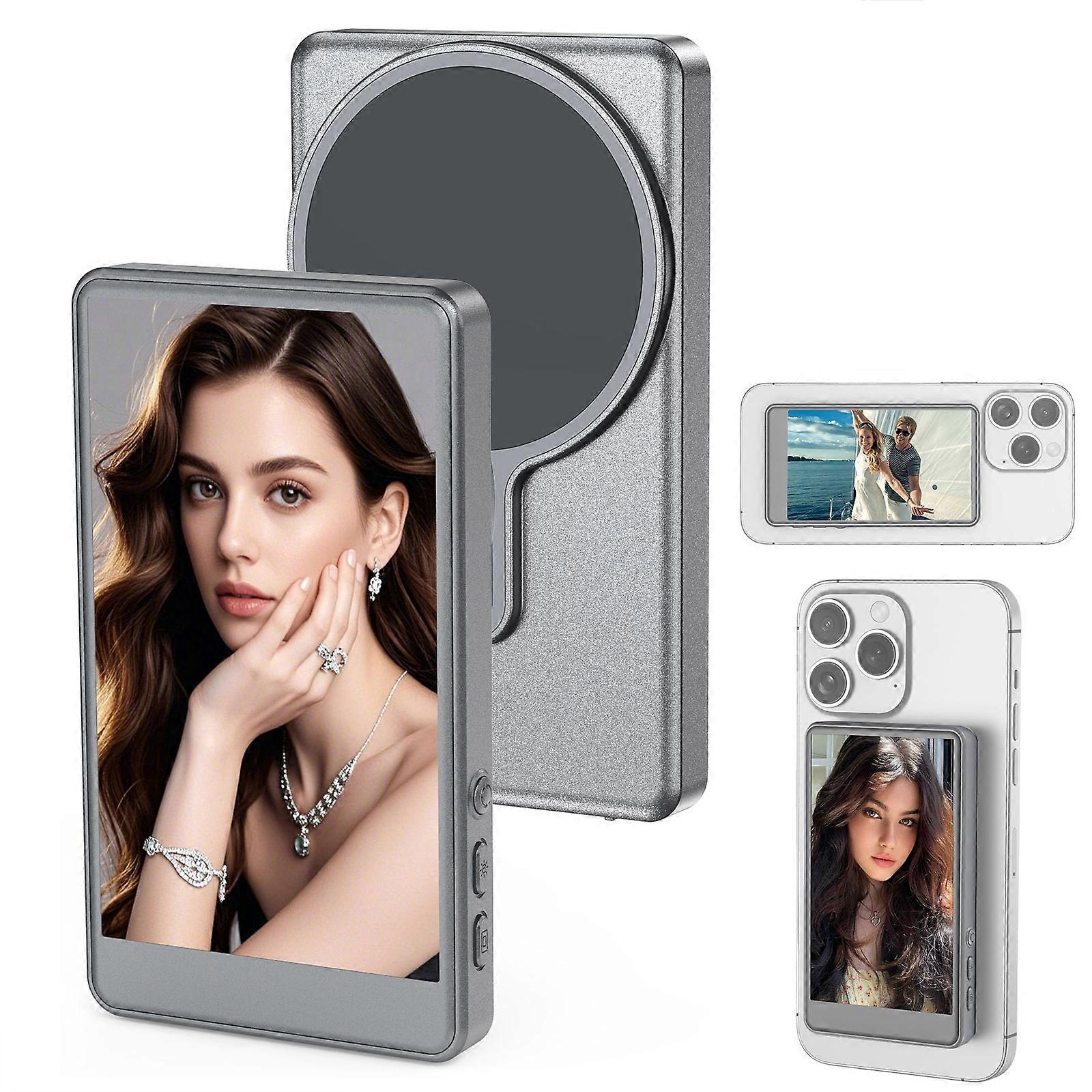 Vlog Selfie Monitor Screen for Phone, Rear Camera for Selfie Vlog Live Stream, Magnetic Mount for MagSafe, Wireless Connection w