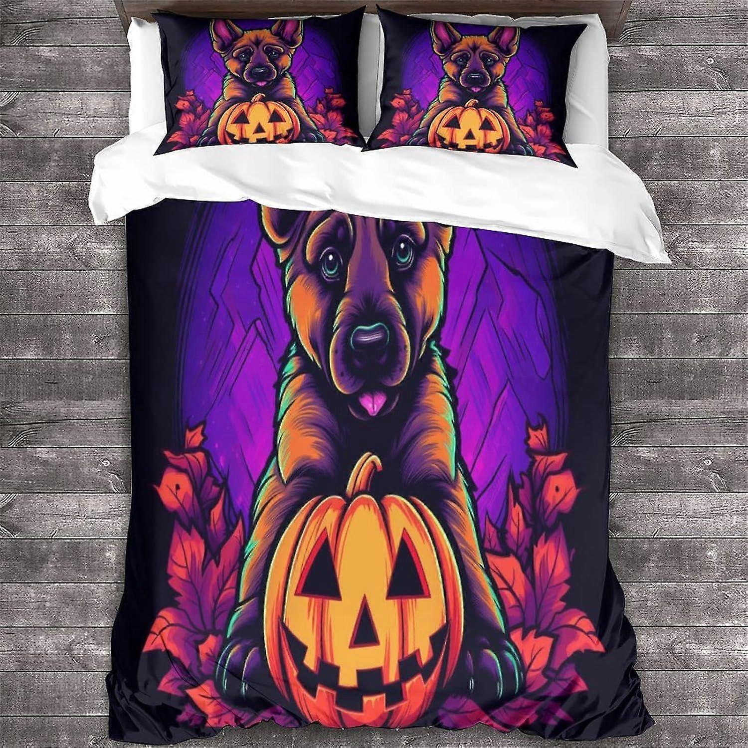 LikeEj هالوين 3D غطاء لحاف مجموعة تأثير للأطفال والكبار المطبوعة لحاف الفراش مجموعة مع وسادة