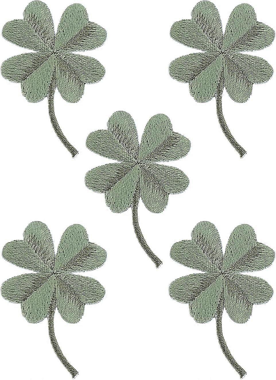 5Pcs Four Leaf Clover Iron On Patch 50x31mm Green Clover Computerized Embroidery Cloth Sew on Patches Four Leaf Clover Emblem Sew On Patches Costume A