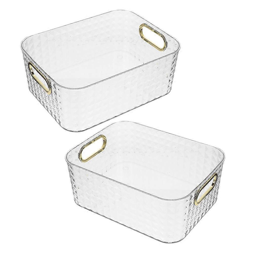 Desktop Organizer Box Rectangle Storage Box for Home Use Transparent Plastic 2Pcs