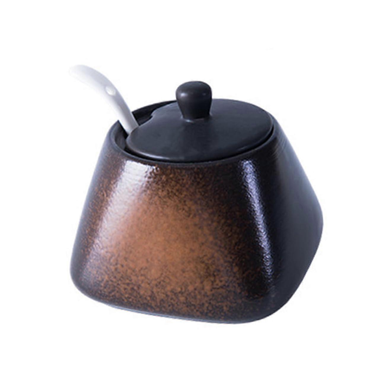 Ceramic Spice Jar with Lid and Spoon Airtight Kitchen Storage Container for Countertop Seasoning