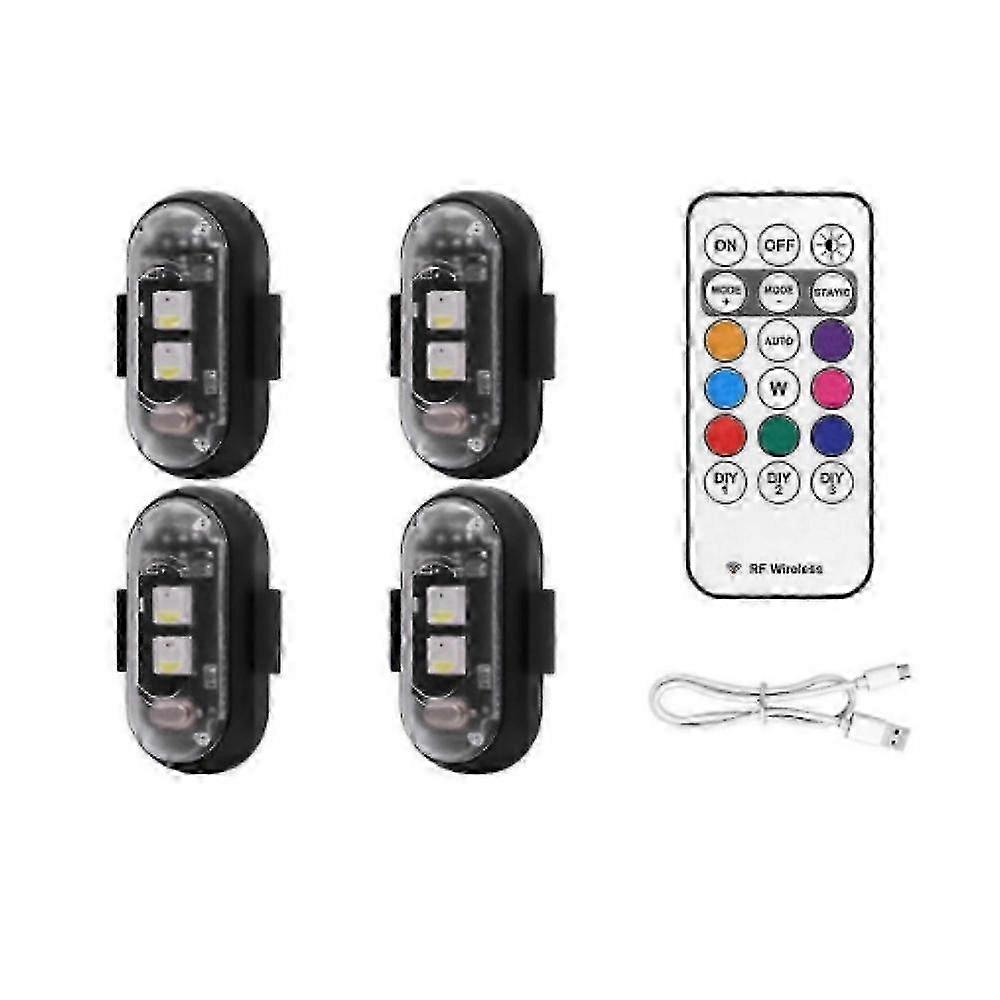 4PCS Wireless LED Strobe Lights with Remote Control, 8 Colors USB Charing Waterproof Emergency Warning Lights