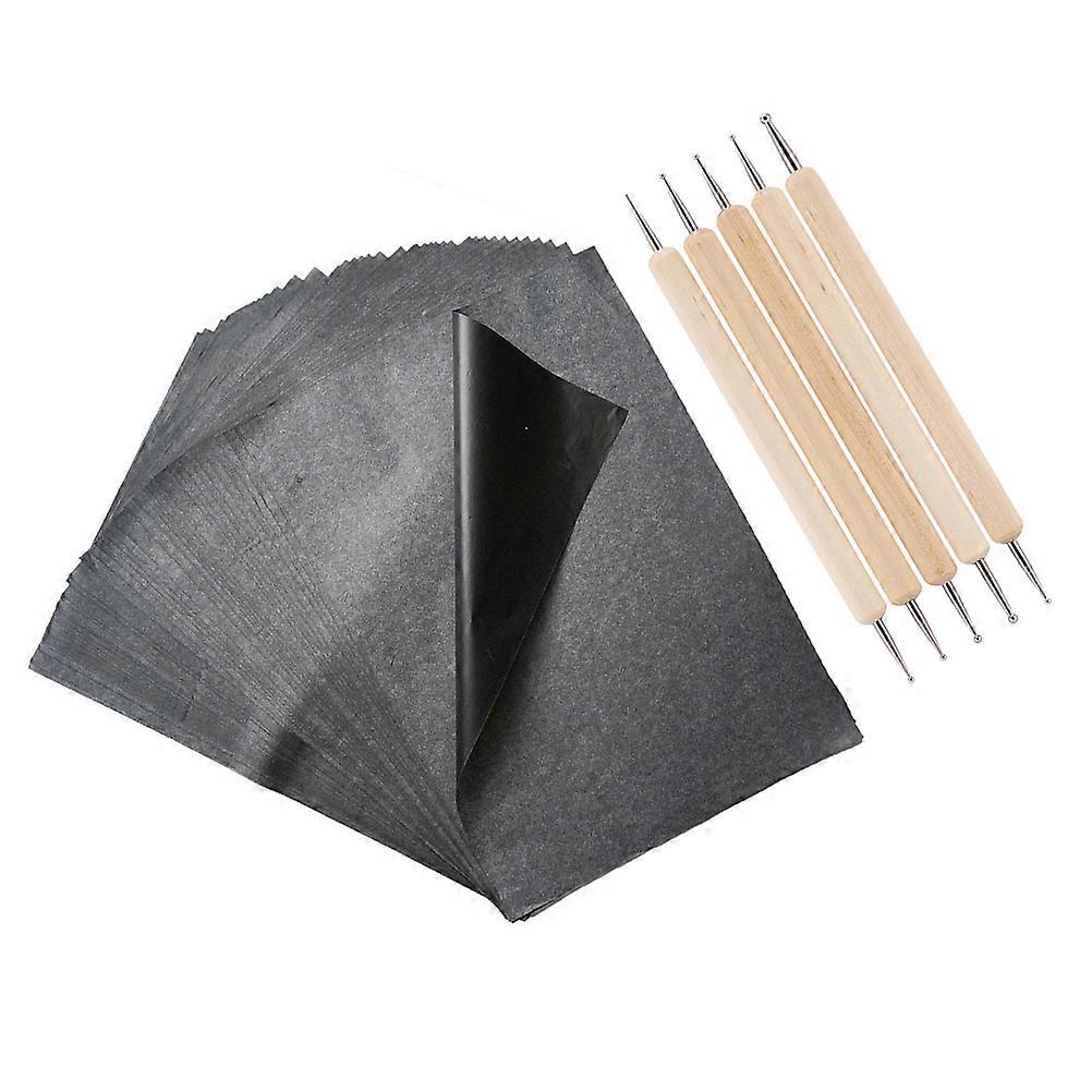 1 Set Graphite Carbon Transfer Paper Tracing Drawing Carbon Paper A4 Single Painting Tracing Paper for Home Studio (100 Sheets A4 Paper+5PCS Tool Blac