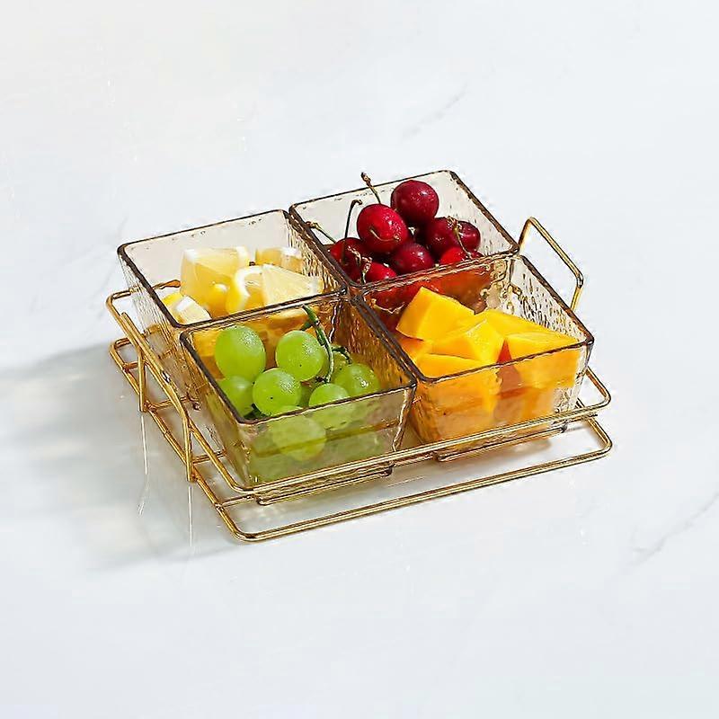 Nordic Style Acrylic Serving Tray with Gold Metal Frame and Clear Compartments for Snacks and Fruits