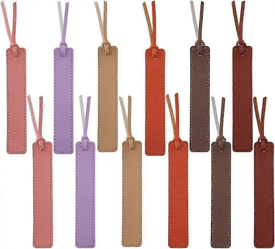 12Pcs 6 Colors Leather Bookmark Handmade Stitched Book Marks Colorful Bookmarks with Leather Rope Page Markers Reading Gifts for Reader Book Lover Boo