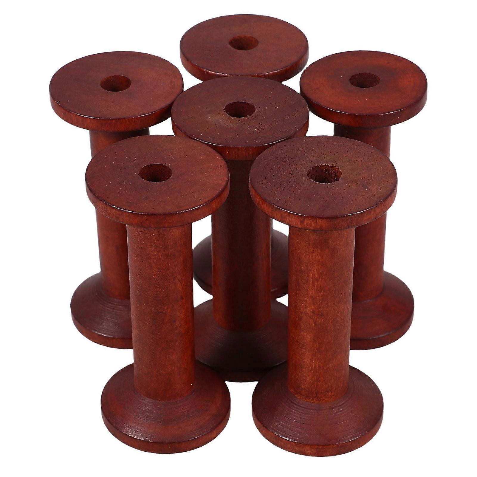 Light Brown Wooden Thread Holder for Sewing 6Pcs Spool Storage Rack