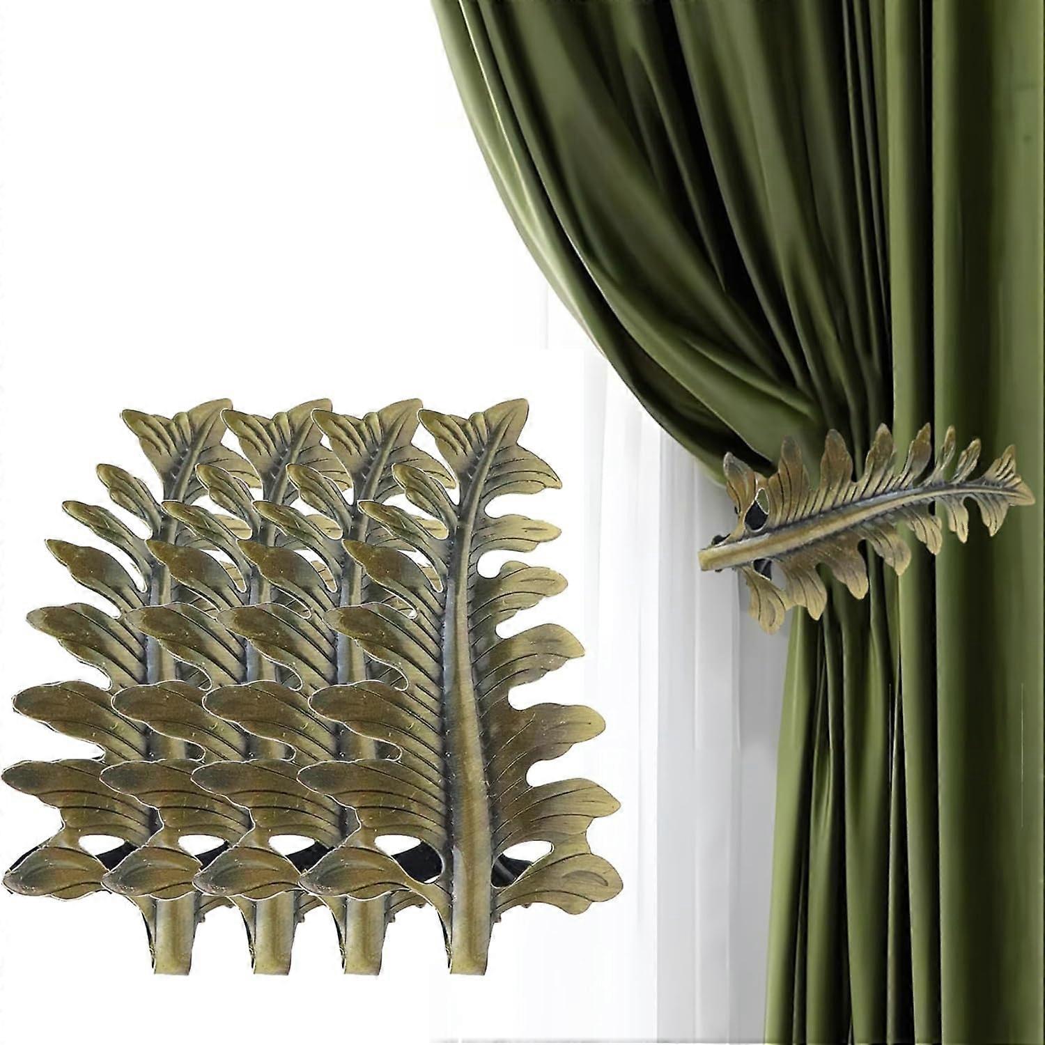 Curtain Holdbacks Vintage Leaf Design Bronze Tiebacks Set for Heavy Drapes RustResistant 4PCS