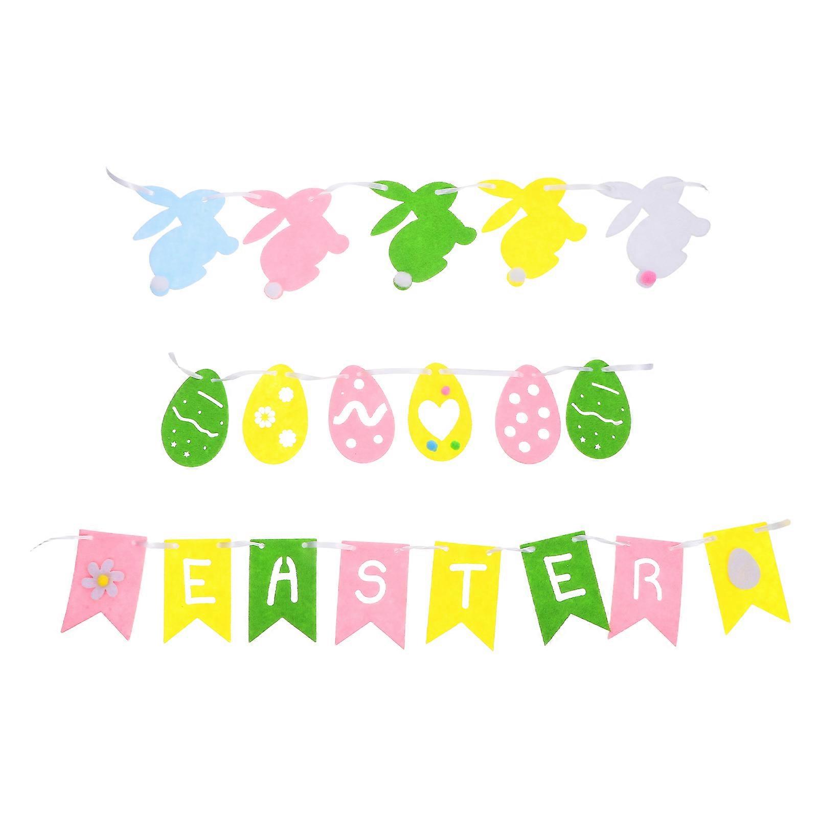 3Pcs Felt Bunny Easter Banner for Party Decorations and Home Decor