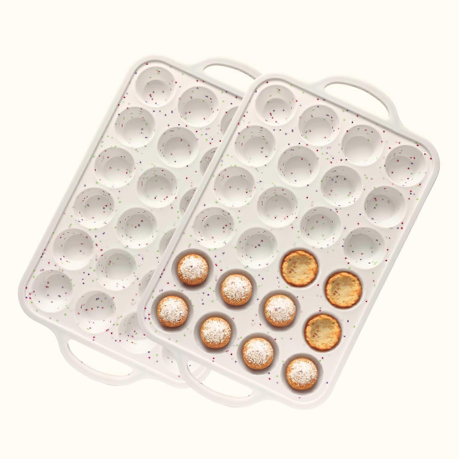 Silicone Mini Muffin Pan 24 Cup NonStick with Metal Reinforced Frame for Baking Cupcakes 2 Pack