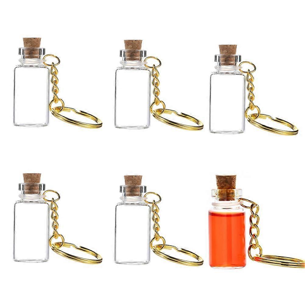 6 Pcs 2ml Mini Glass Bottles with Cork Lids Keychain Hooks Clear Vials for DIY Crafts and Favors