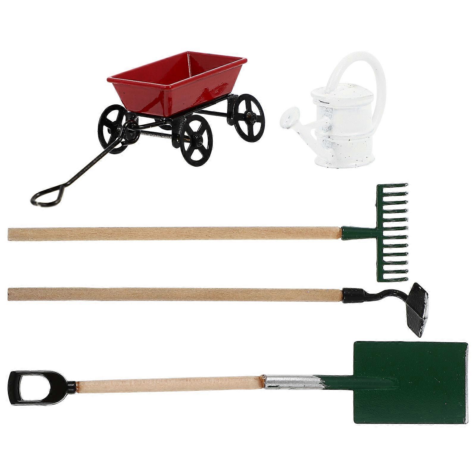 Mini Farm Tool Models Set for Decor Featuring Watering Can and Cart