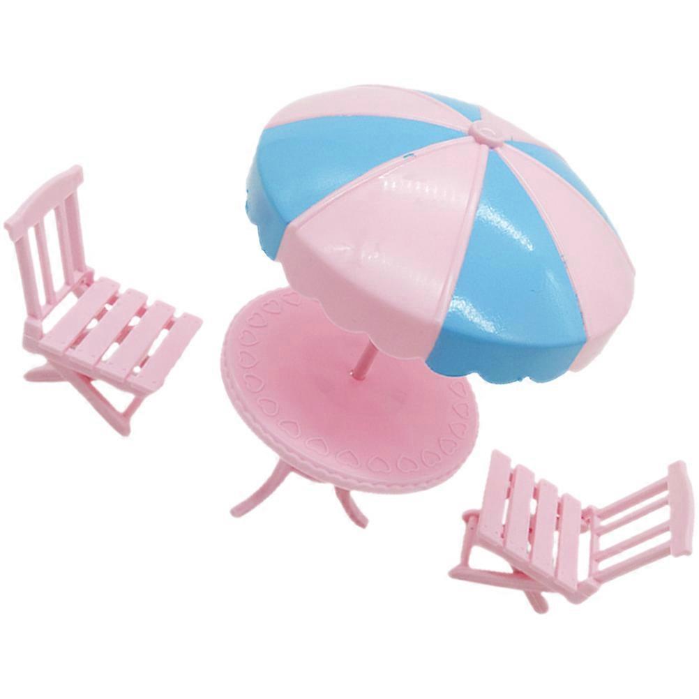 Doll House Mini Beach Chair Table for Display 1Set Plastic Pink