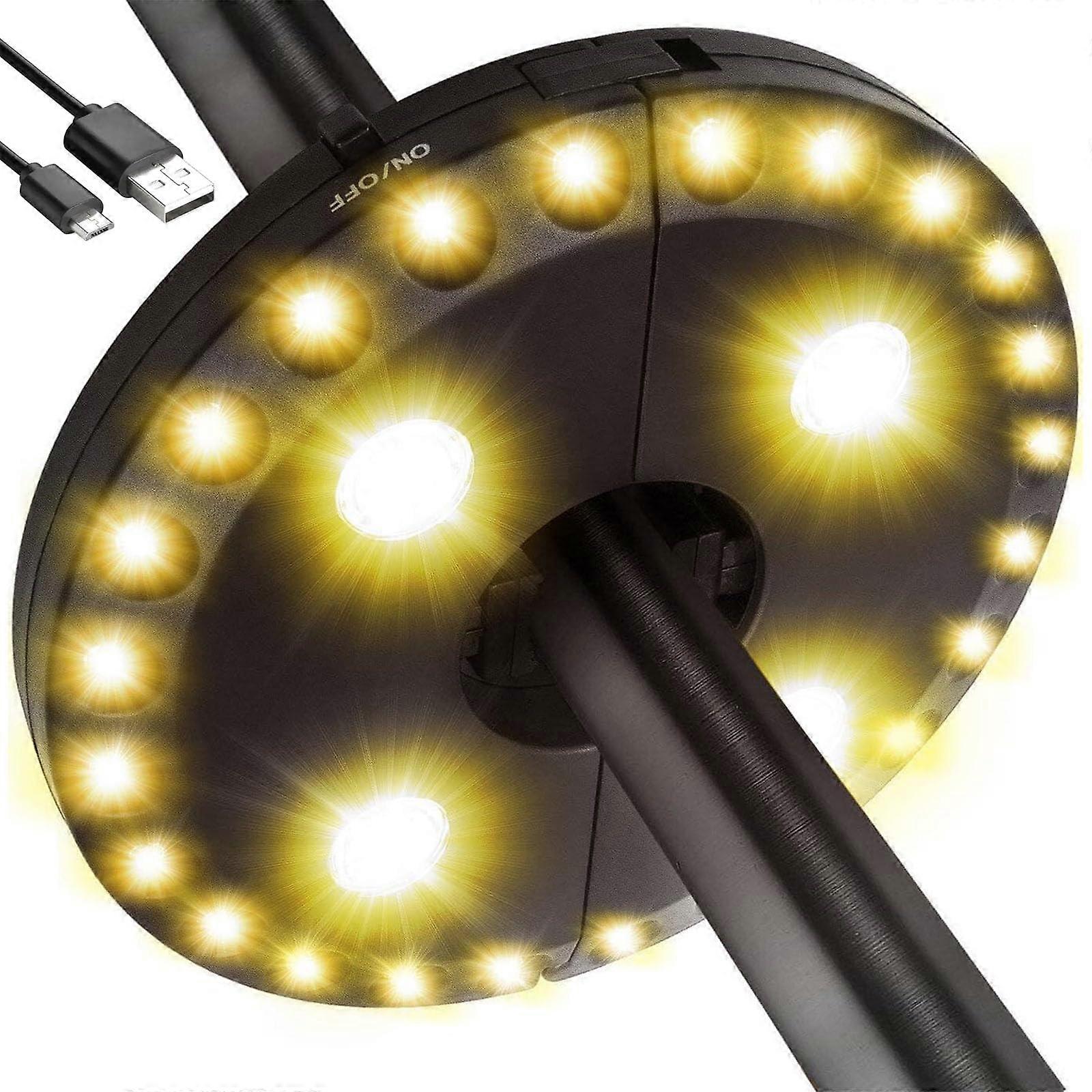 Patio Umbrella Light Rechargeable LED with 3 Lighting Modes and Adjustable Pole Grip Warm Yellow