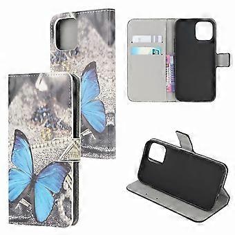 Case For Iphone 13 Blue Butterfly Painted Leather Card Slot Wallet Print No2694