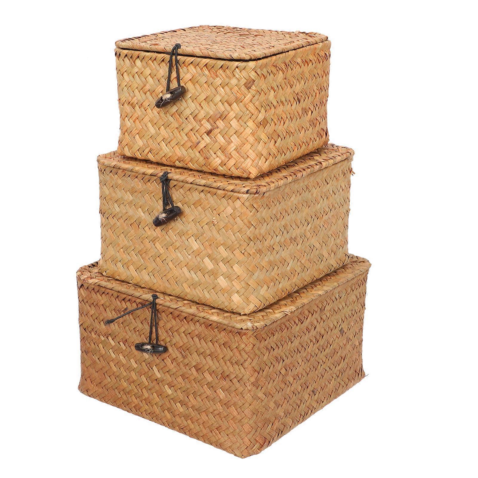 Decorative Storage Container for Practical Use 3Pcs Woven Basket Orange