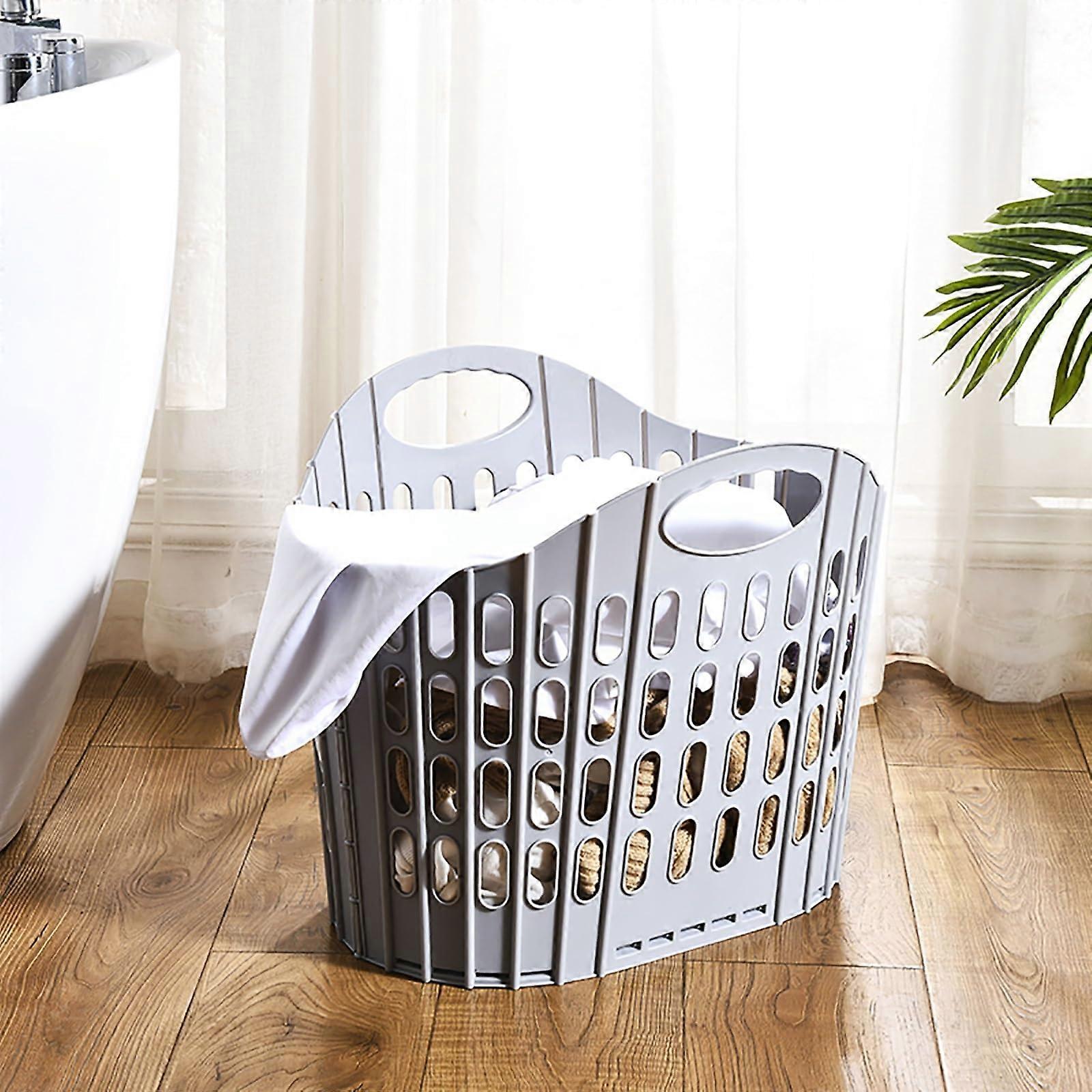 Foldable Wall Mounted Laundry Basket with Ventilation, Durable Plastic Hamper for Small Spaces, Gray