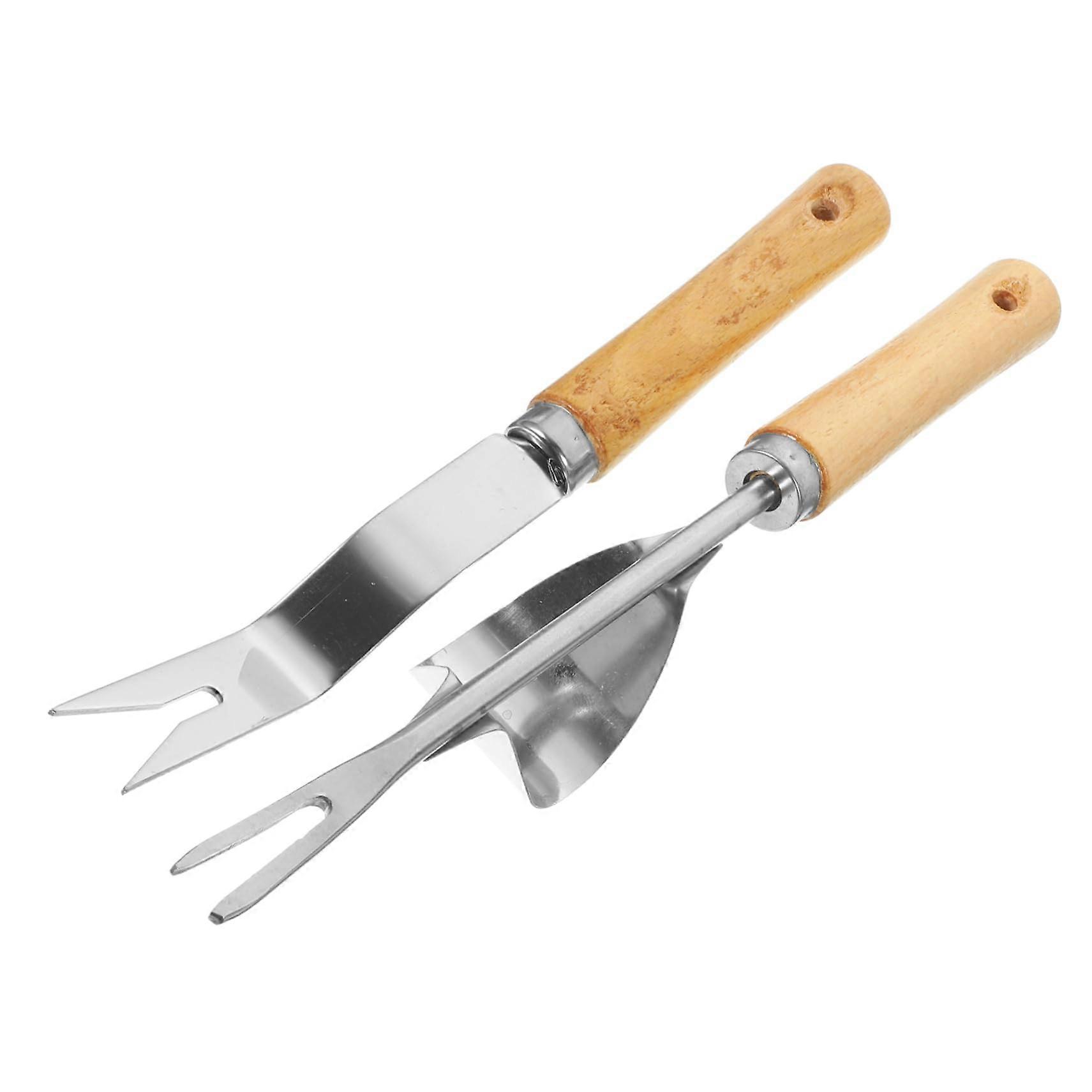 2pcs Stainless Steel Manual Weeder Tool Durable Root Removal Fork for Garden Weeding