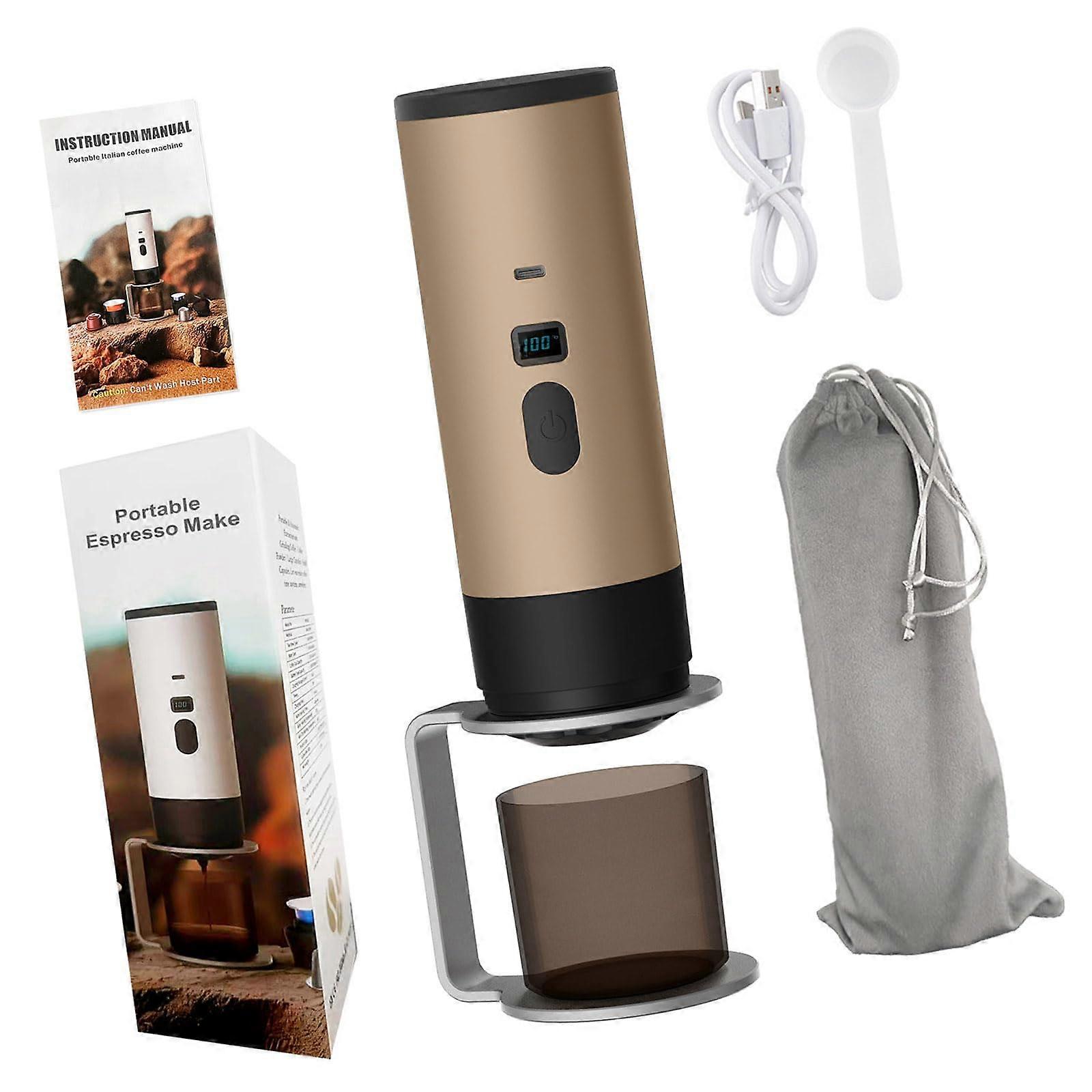 Portable Espresso Maker with Rapid 90°C Heating, USB Rechargeable, Capsule Compatible, Champagne