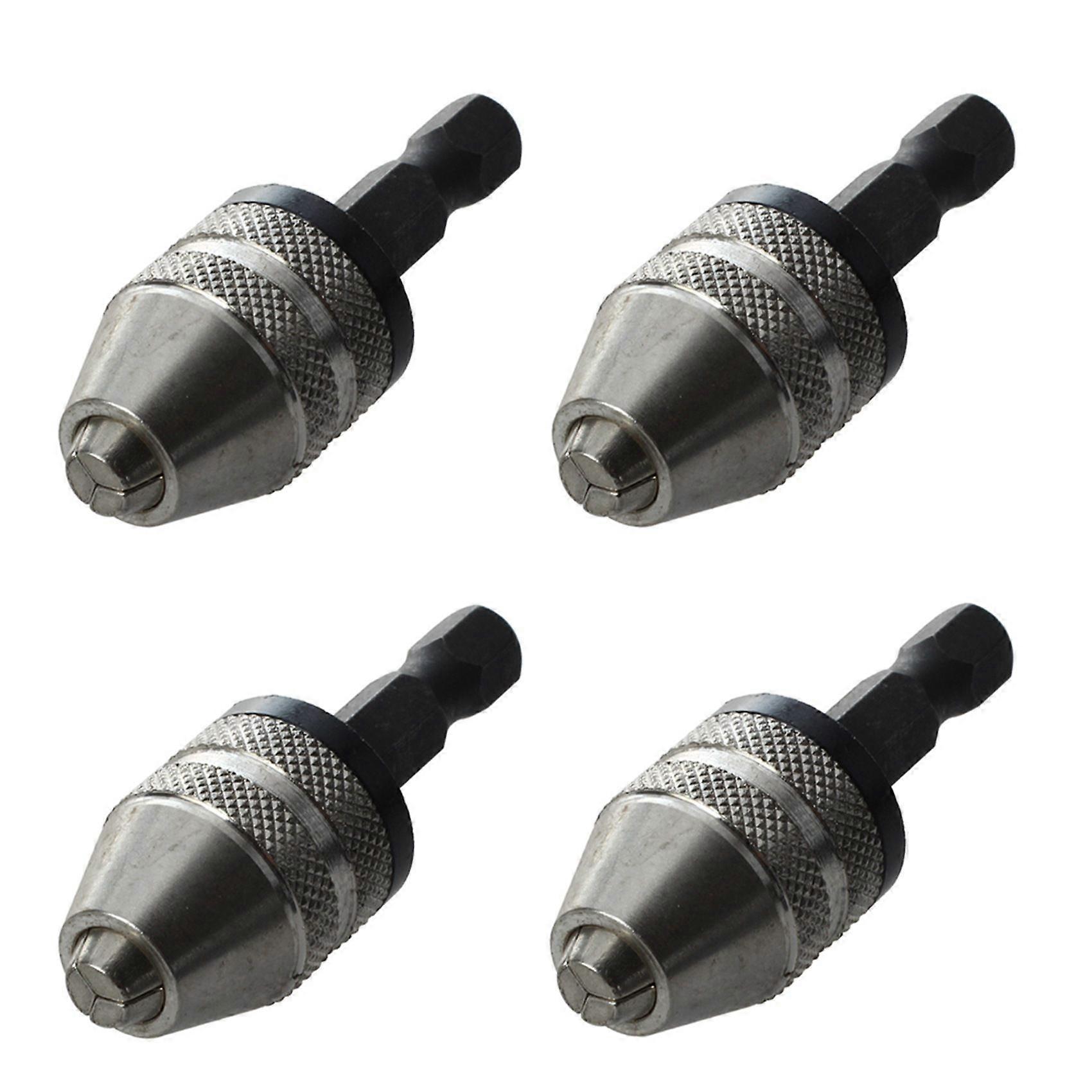 4X Silver+Black 6mm Keyless Drill Bit Chuck Quick Change Adapter Converter Hex Shank