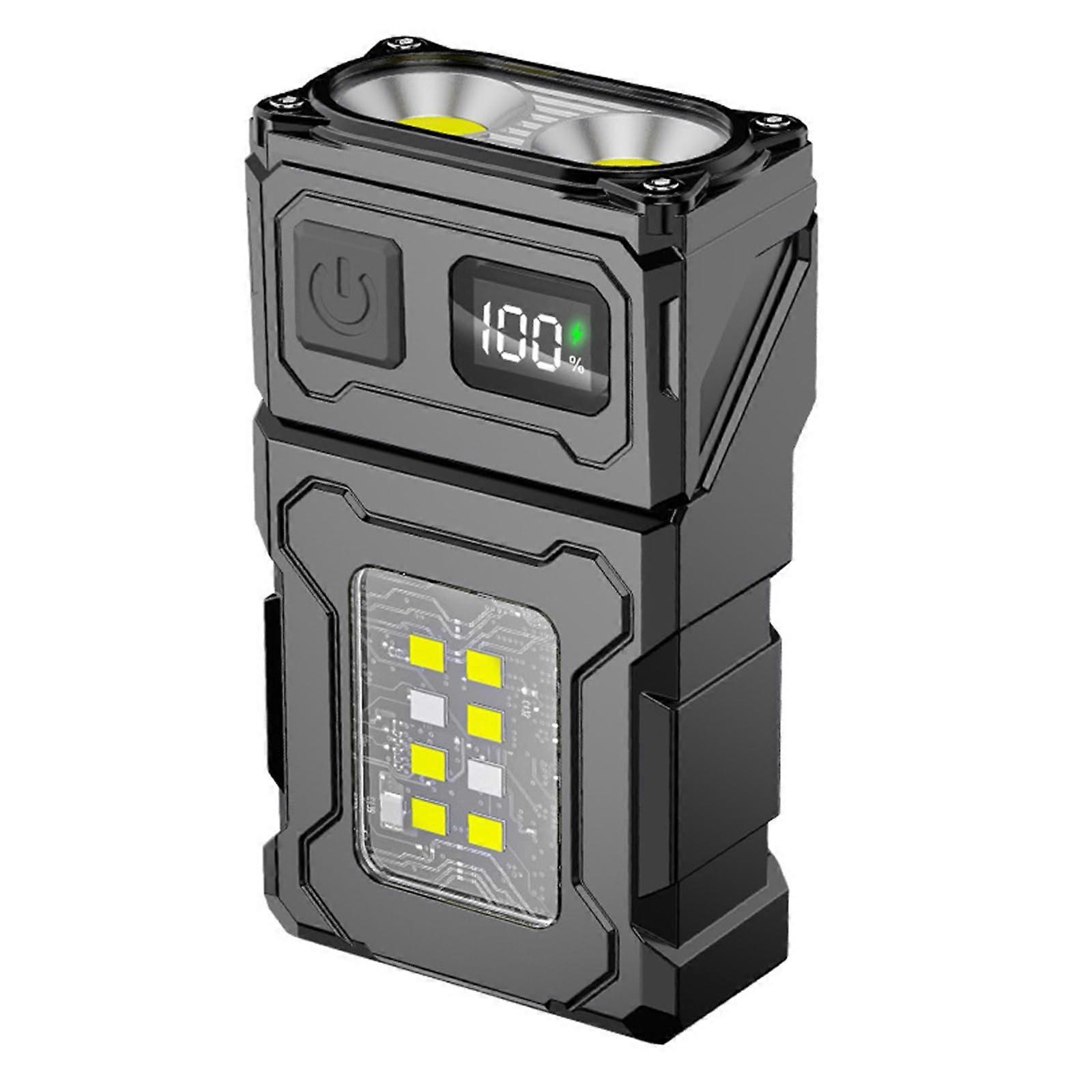 LED Rechargeable Flashlight with Foldable Head, Digital Display and Magnetic Base for Outdoor Use