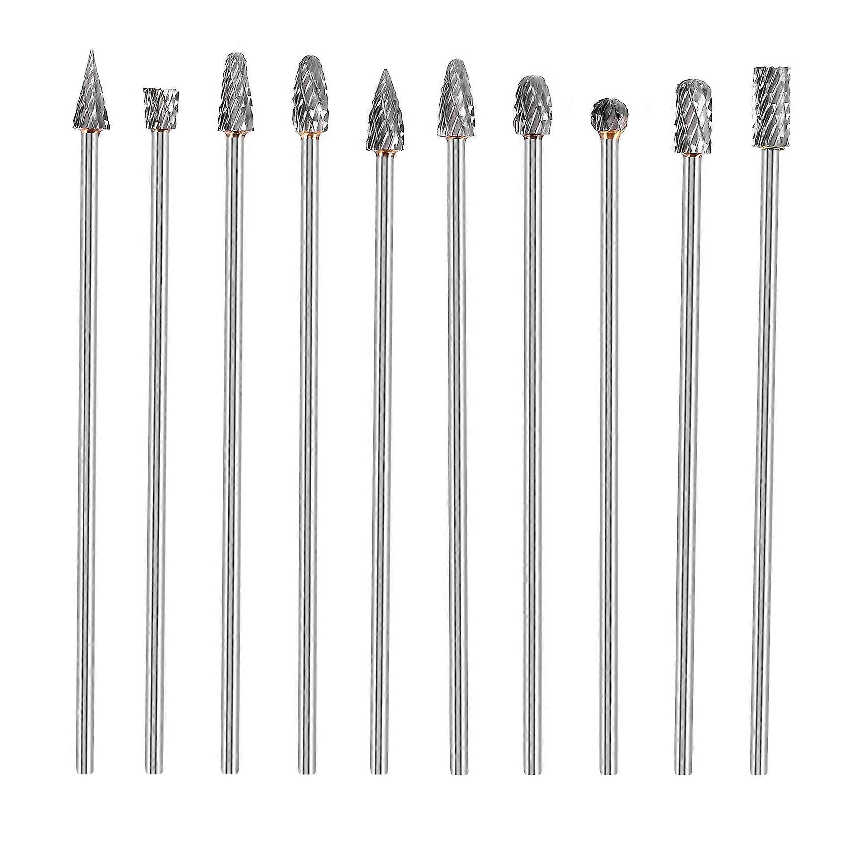 10Pc 4 Inch Long Double Cut Tungsten Solid Carbide Rotary Burrs Set