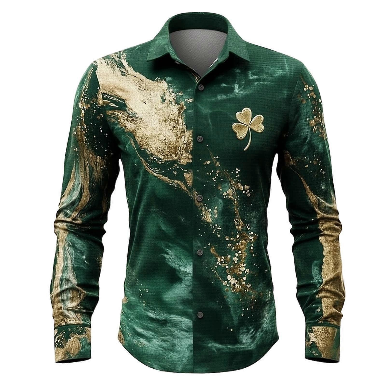 St. Patrick's Day Abstract Art Printed Button Down Blouses