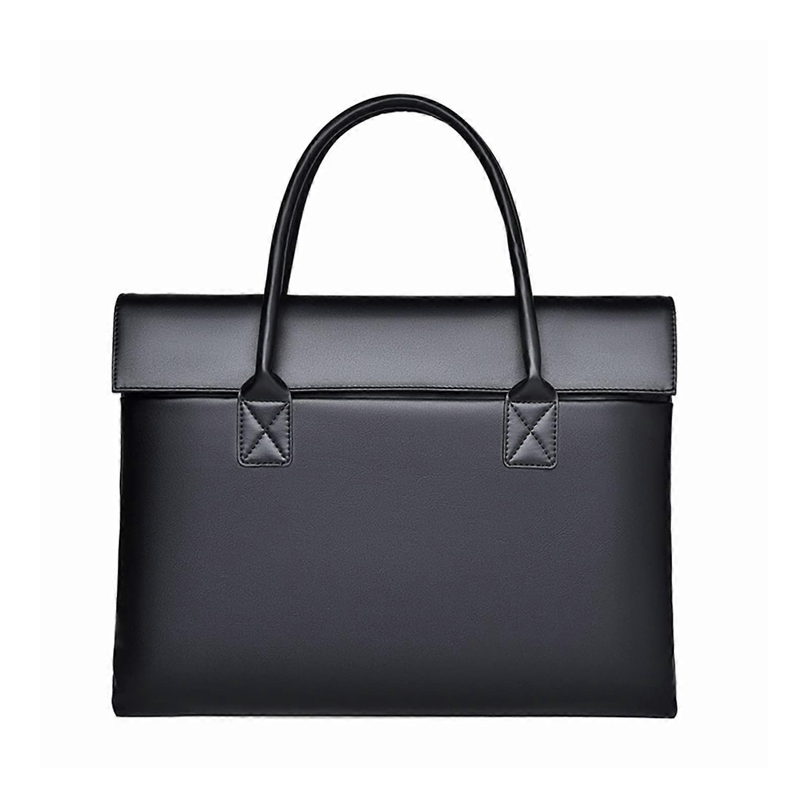 Bolsa para laptop de 14 polegadas em couro PU impermeável com alças, resistente a impactos e com vários bolsos. Cor preta.