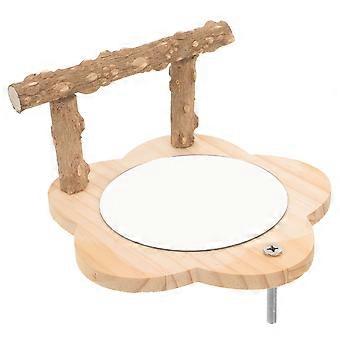 Parrot Toy Wood Bird Perch Stand with Mirror for Training Use