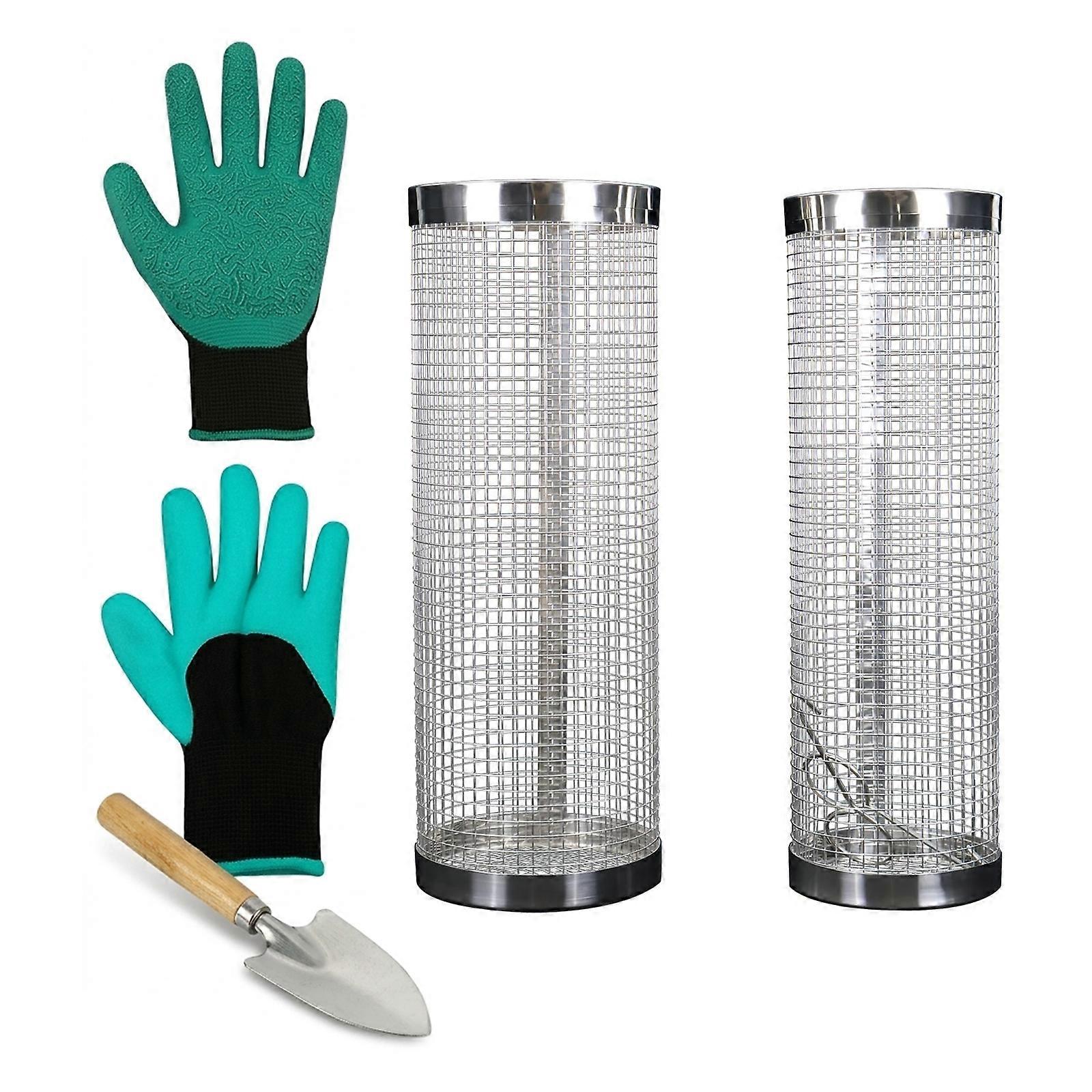 2 Piece In Ground Compost System Featuring Strong Digging Implement And Safety Gloves Multicolor